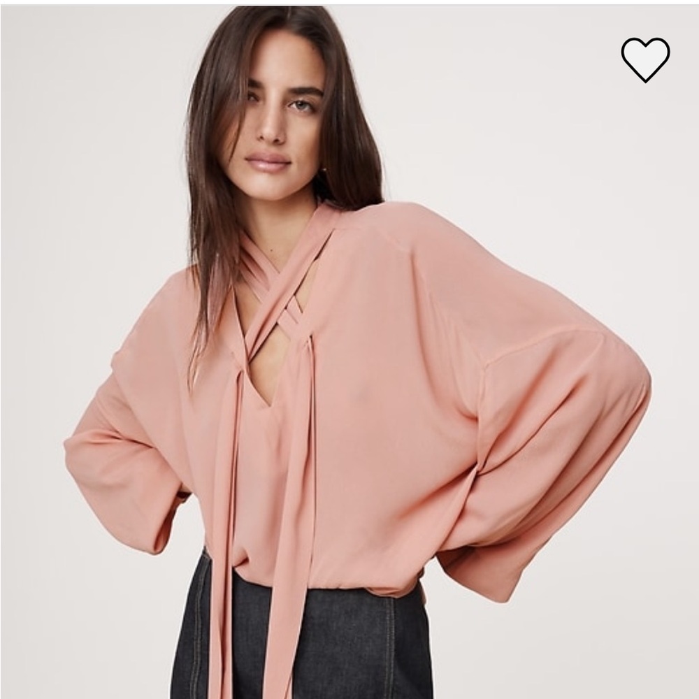Banana Republic Blush Pink Cross-Tie Blouse